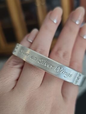 Silver "Soar on Silver Wings" Inspirational Cuff Bracelet